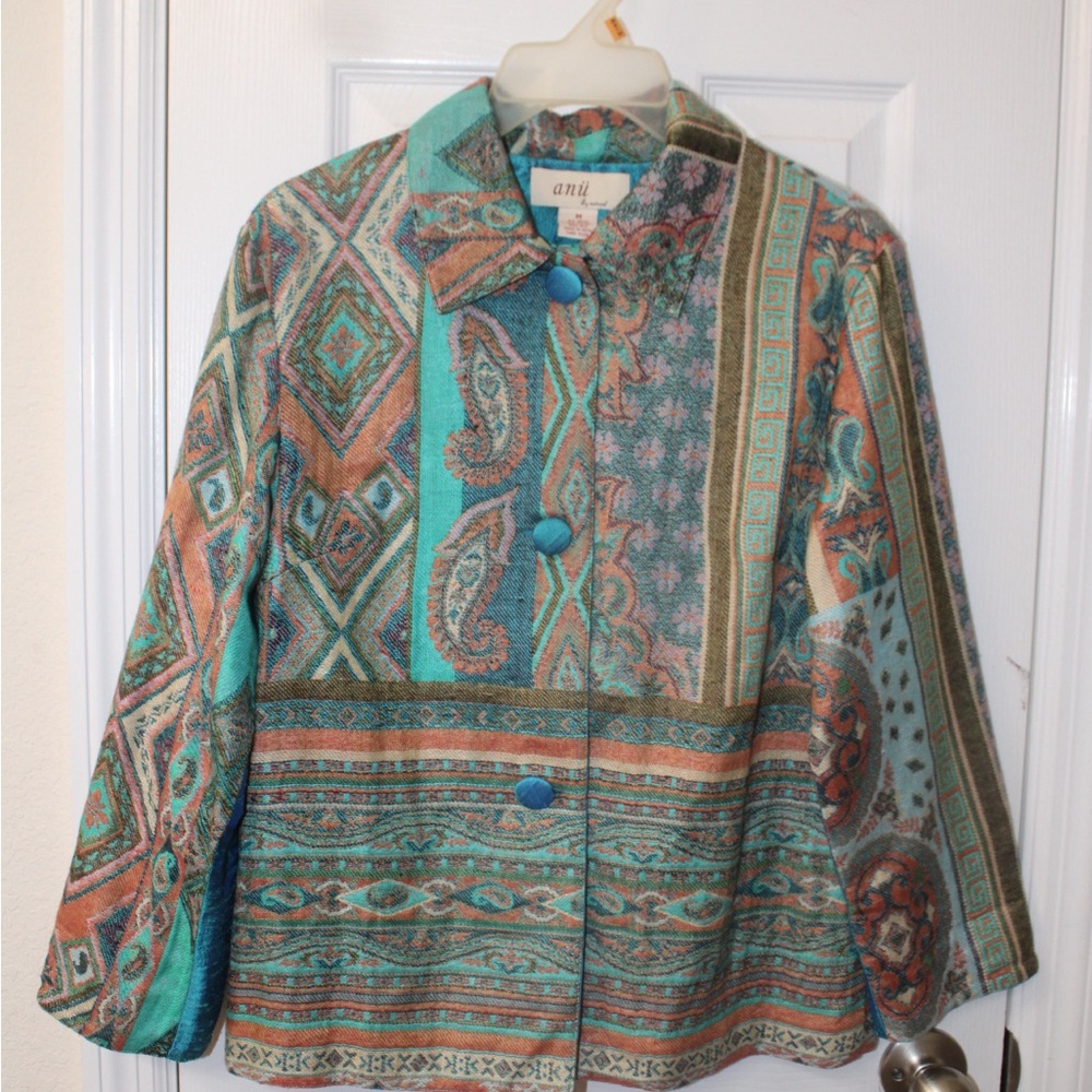 Silk Blazer Size M India Rayon multicolored Women's jacket Anu by Natural Vintag